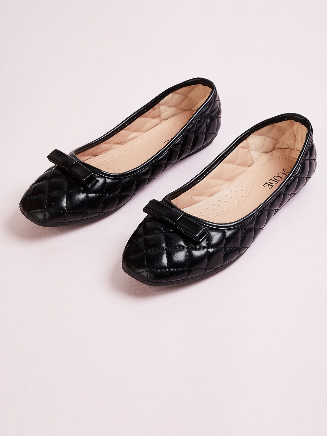 CODE by Lifestyle Women Black Textured Bows Synthetic Flats Price in India