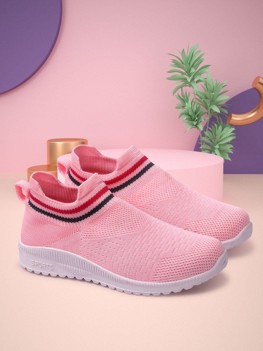 RINDAS Women Pink Textured Slip-On Sneakers Price in India