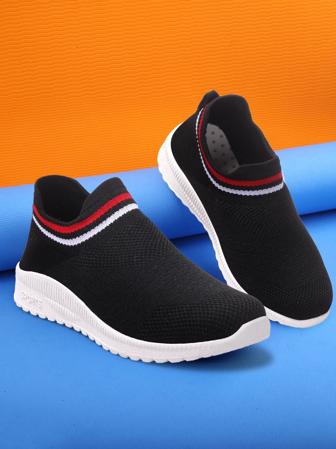 RINDAS Women Black Textured Slip-On Sneakers Price in India