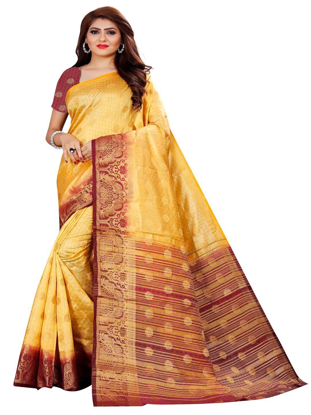 MOKSHA DESIGNS Beige & Coffee Brown Woven Design Zari Pure Silk Banarasi Saree Price in India