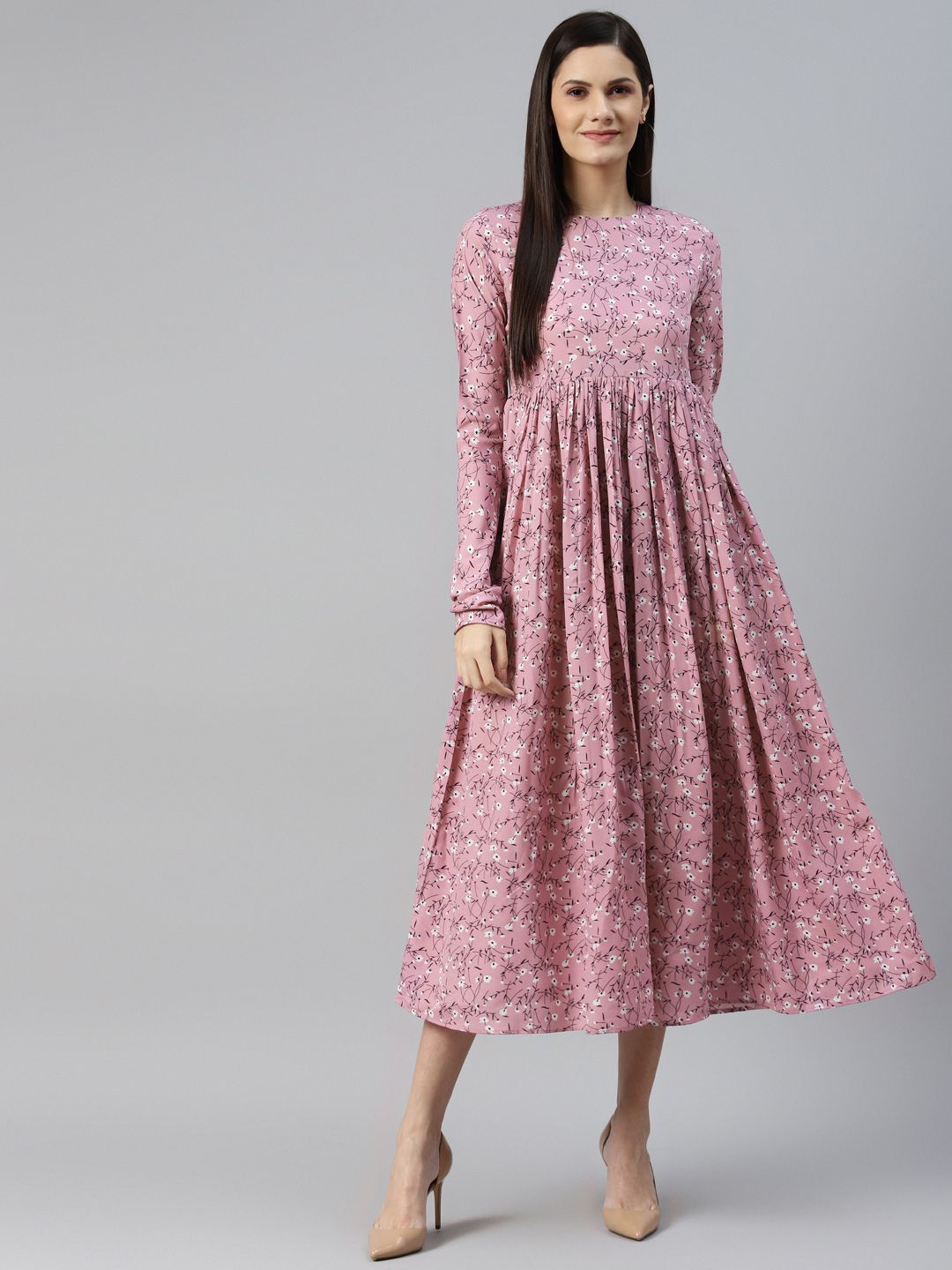 MBE Pink Floral Crepe Maxi Dress Price in India