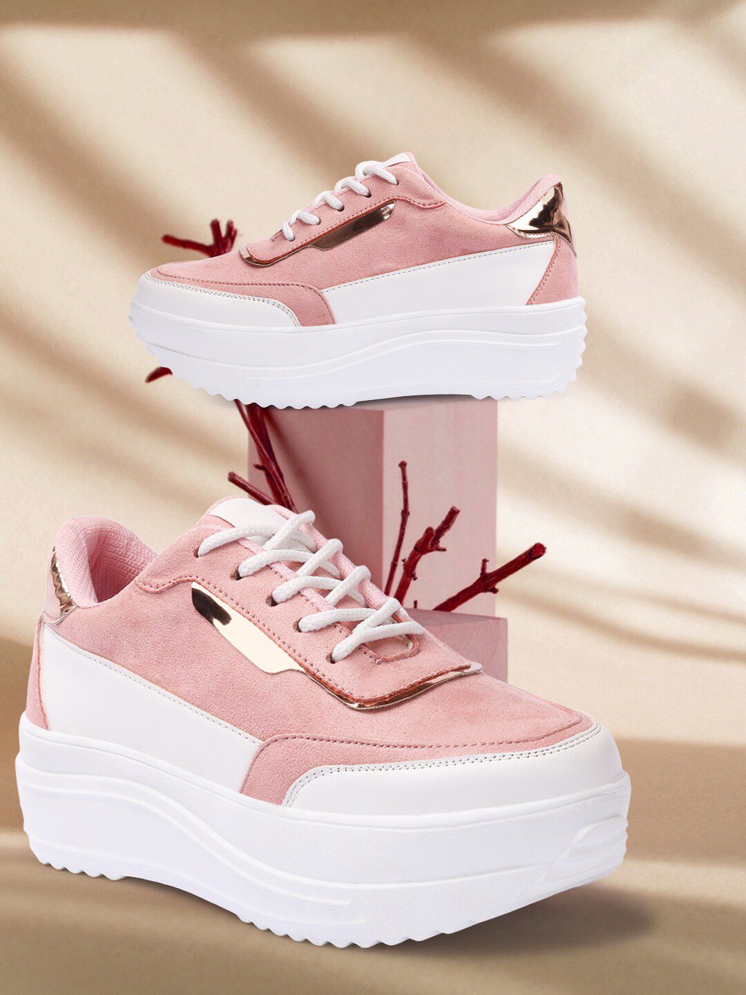 VENDOZ Women White and Pink Sneakers Price in India