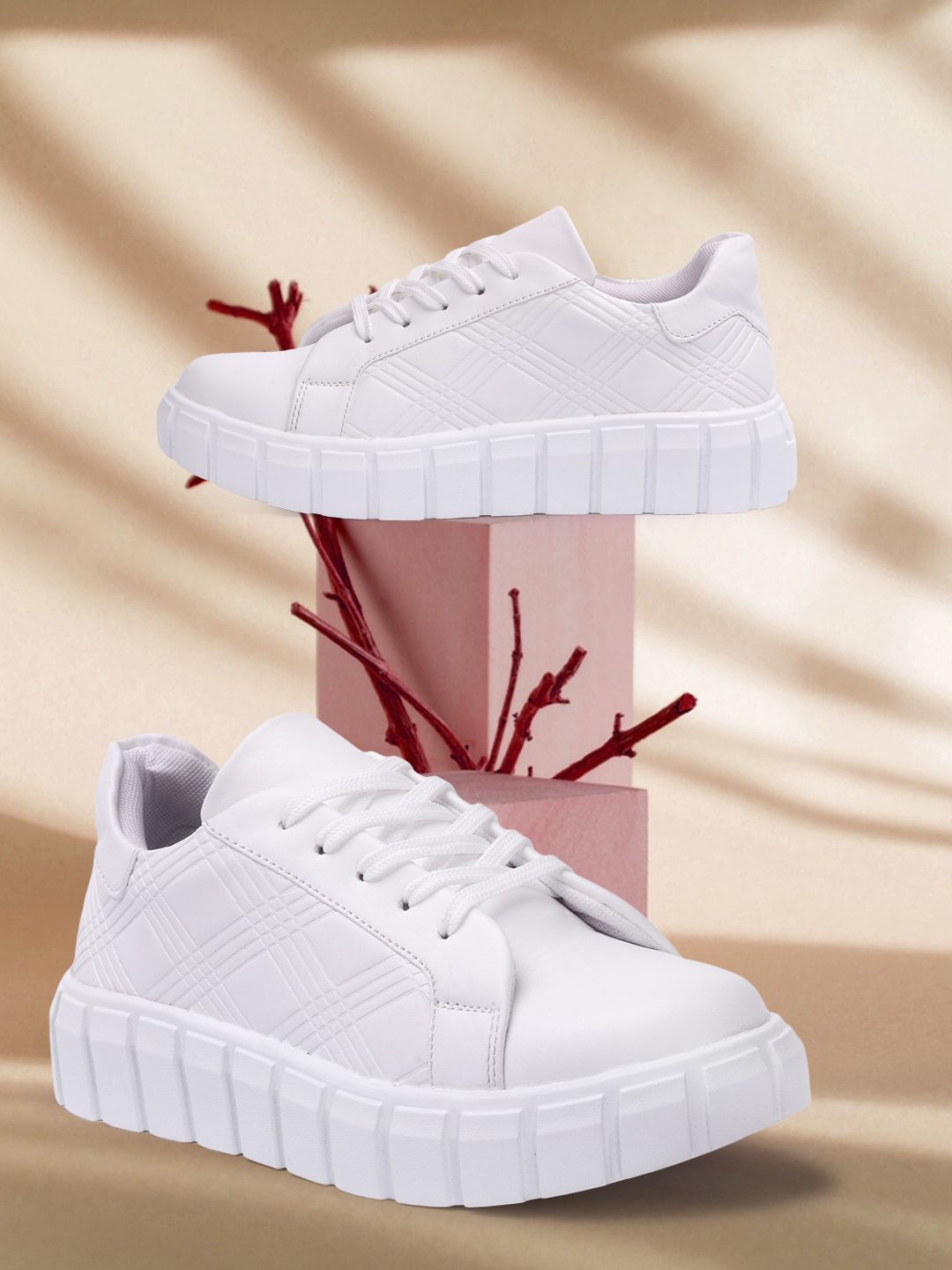 VENDOZ Women White Chunky Sneakers Price in India