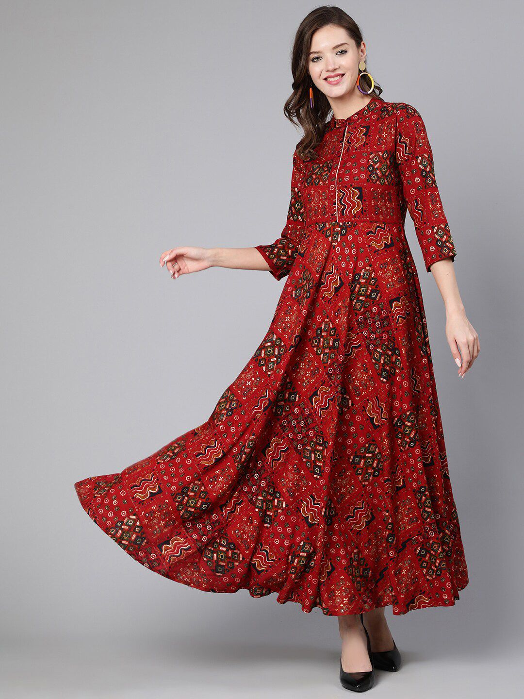 Nayo Red Ethnic Motifs Ethnic Maxi Dress Price in India
