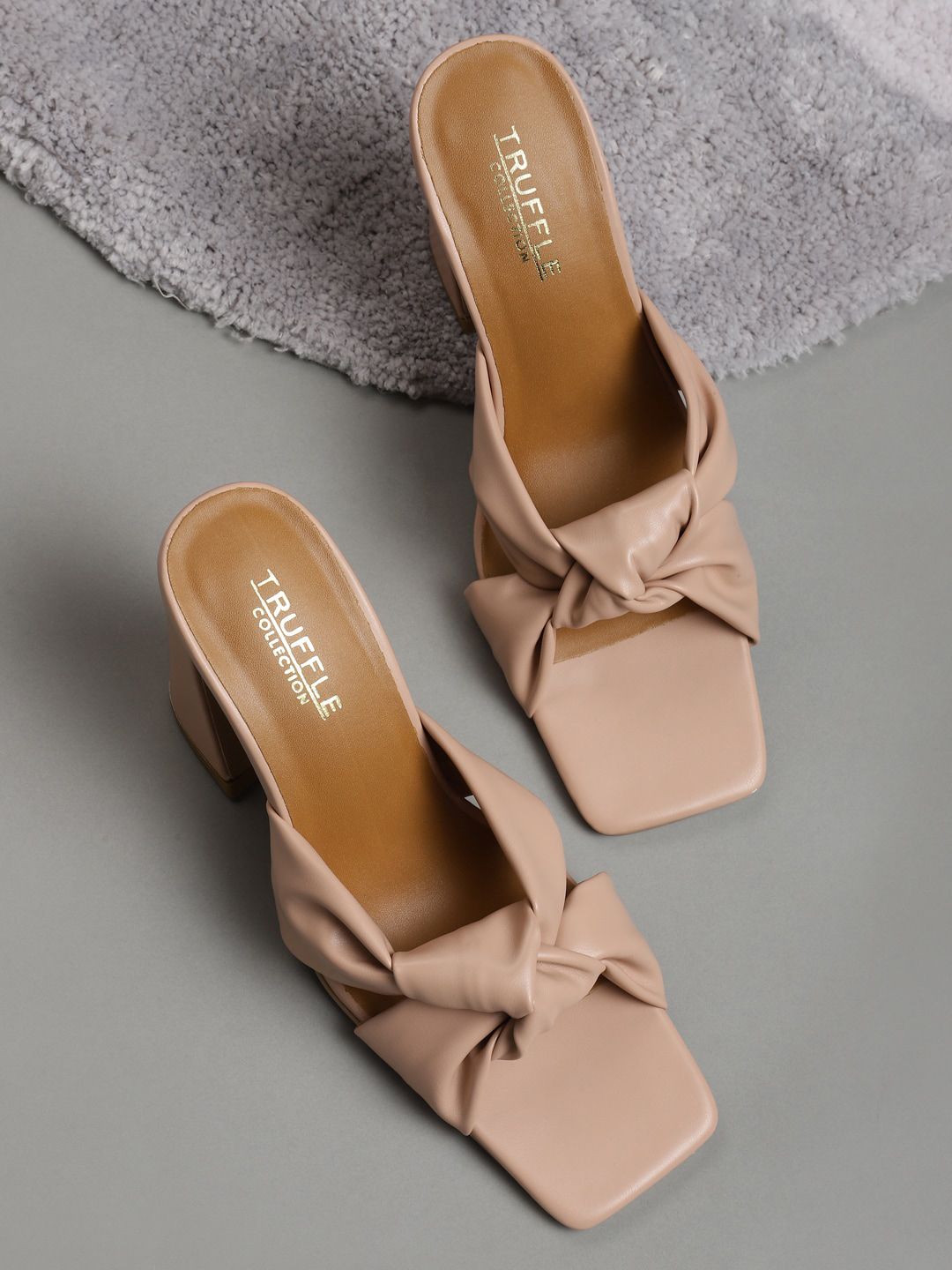 Truffle Collection Nude-Coloured PU Wedge Mules with Bows Price in India