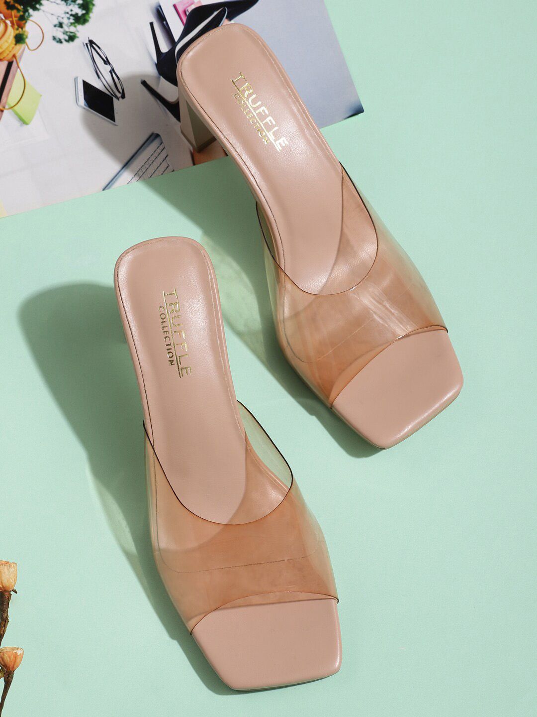 Truffle Collection Nude-Coloured Textured Block Heels Price in India