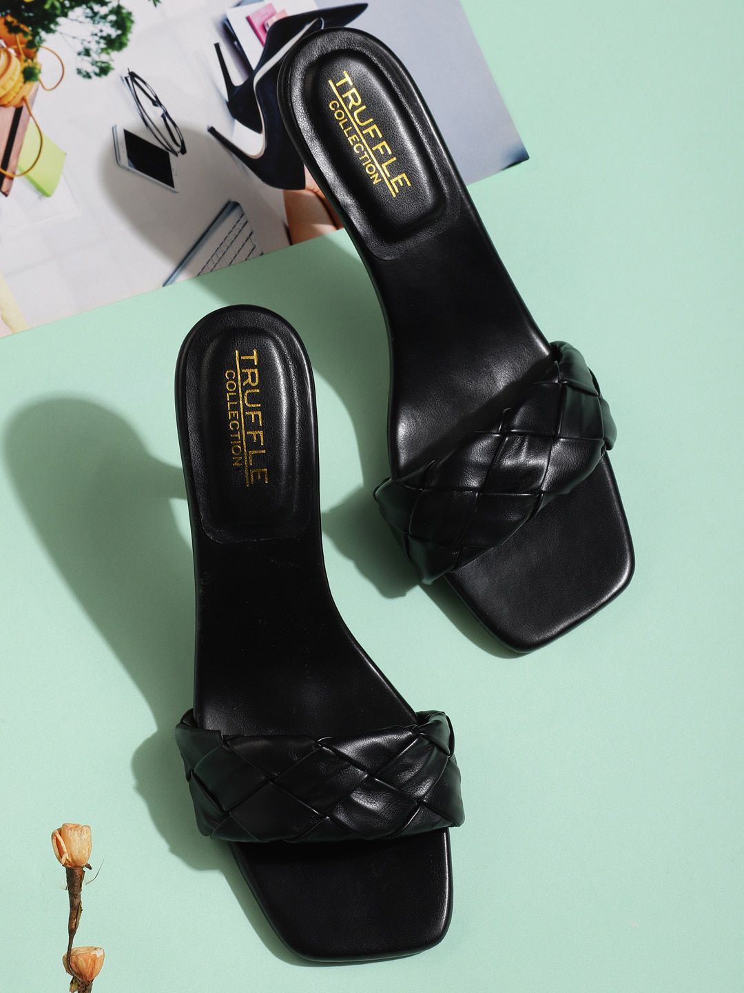 Truffle Collection Black PU Stiletto Sandals Price in India