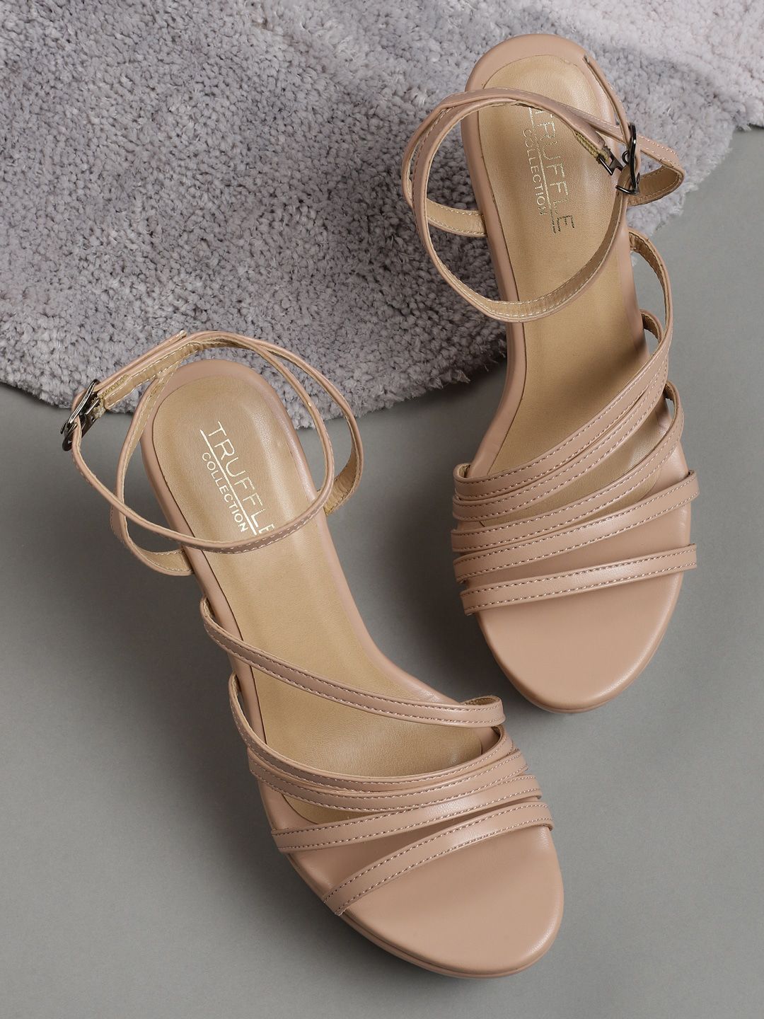 Truffle Collection Nude-Coloured PU Wedge Sandals Price in India