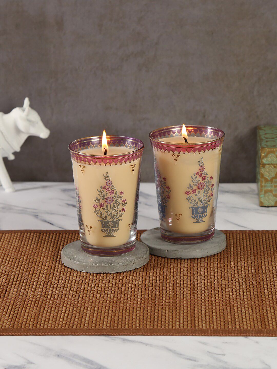 India Circus by Krsnaa Mehta Set of 2 Pink & Blue Hand Painted Wax Candles Price in India