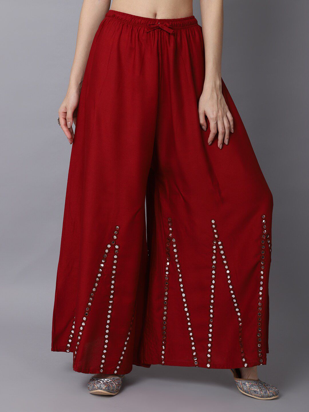 GRACIT Women Maroon Embellished Flared Ethnic Palazzos Price in India