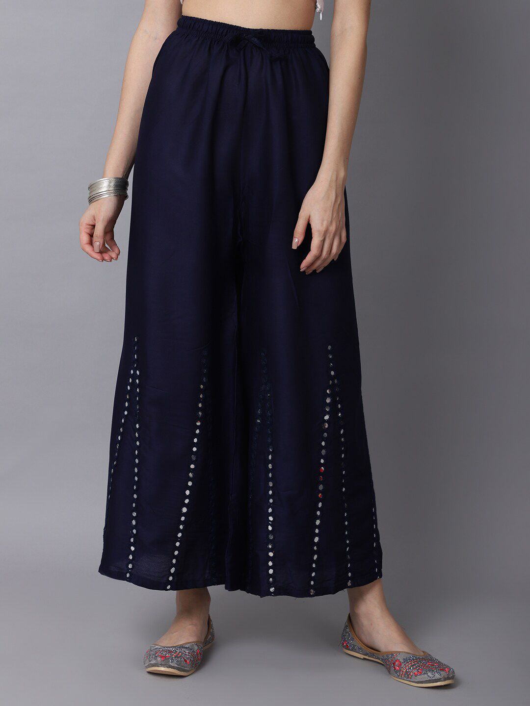 GRACIT Women Navy Blue Embellished Flared Ethnic Palazzos Price in India