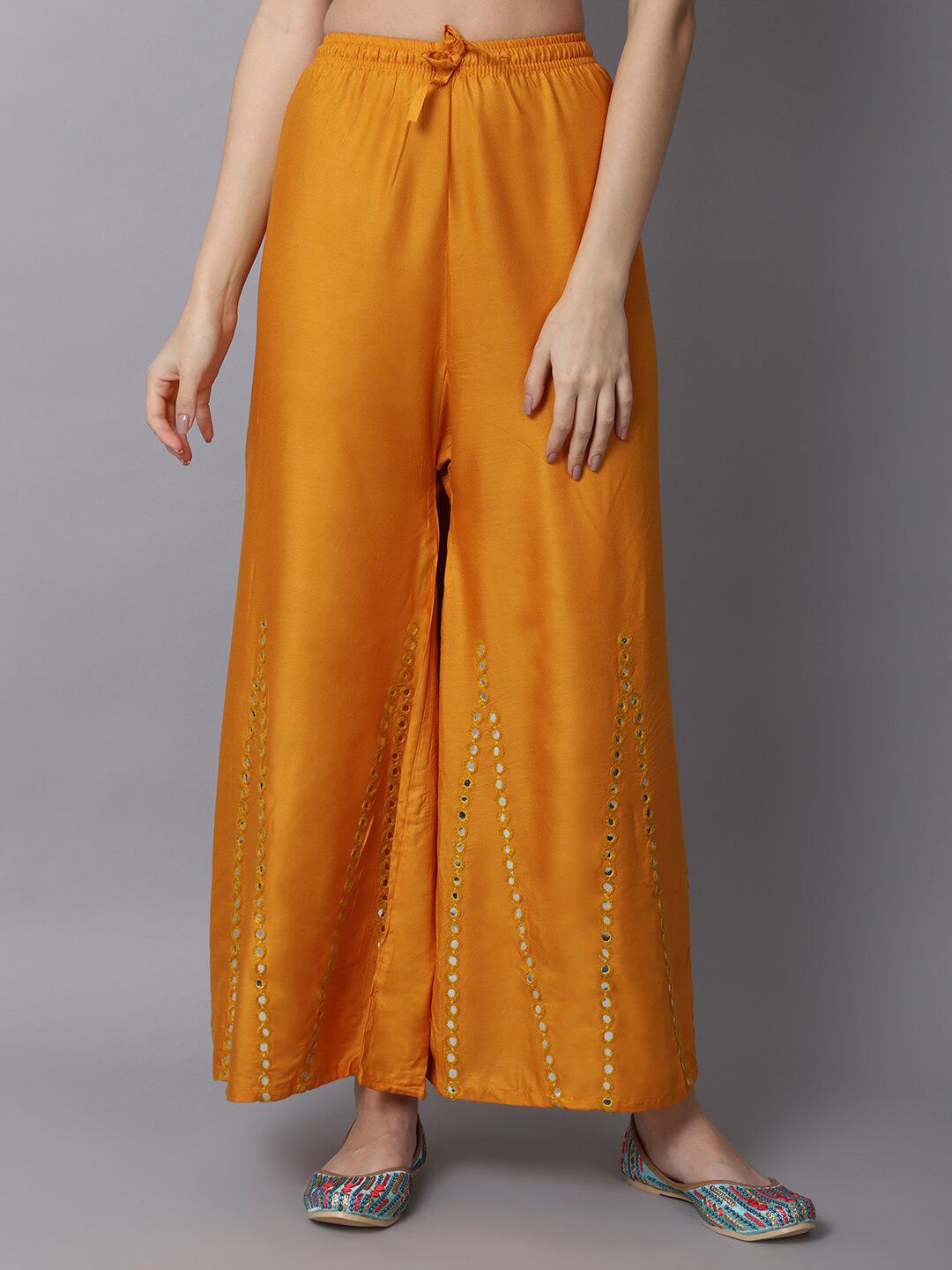 GRACIT Women Gold-Toned Flared Ethnic Palazzos Price in India