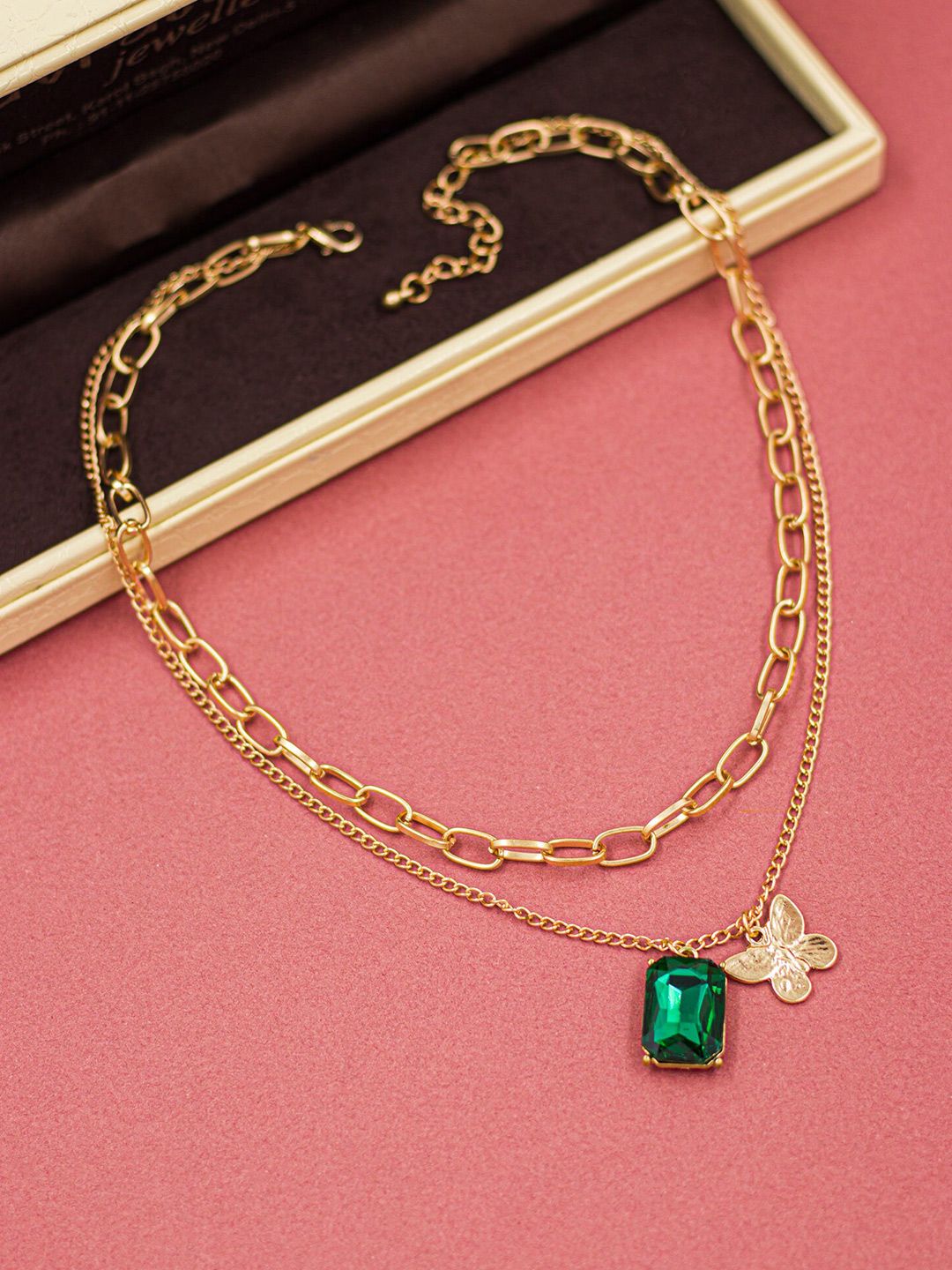 Bellofox Gold-Toned & Green Gold-Plated Necklace Price in India