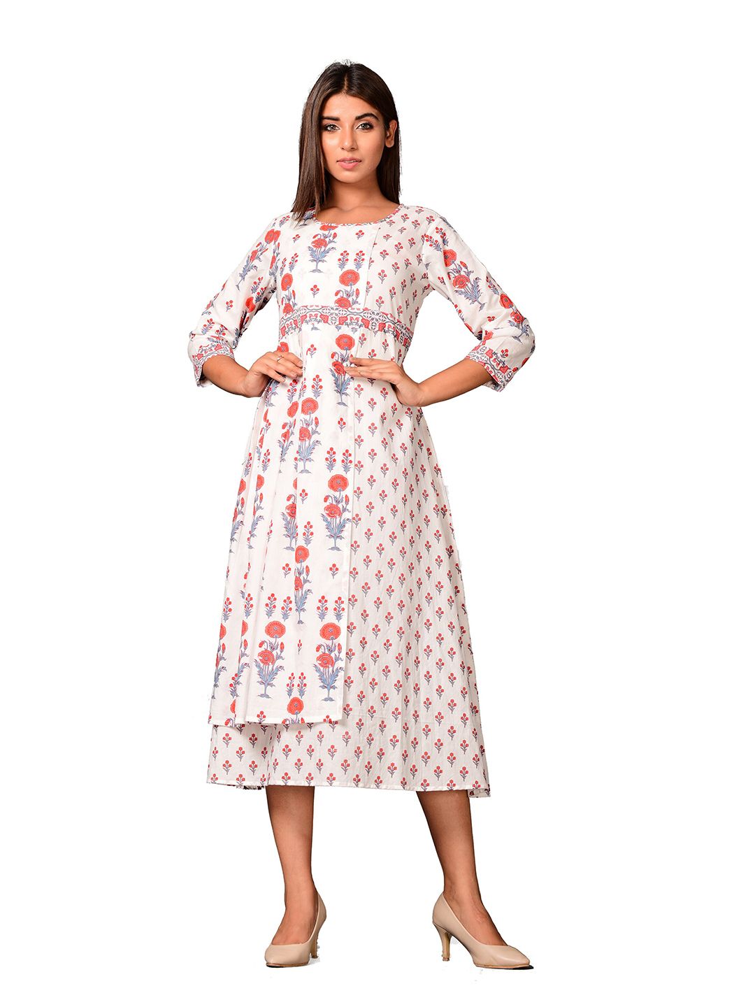 TRISHLA INDIA Women White Floral Printed Midi Dress Price in India