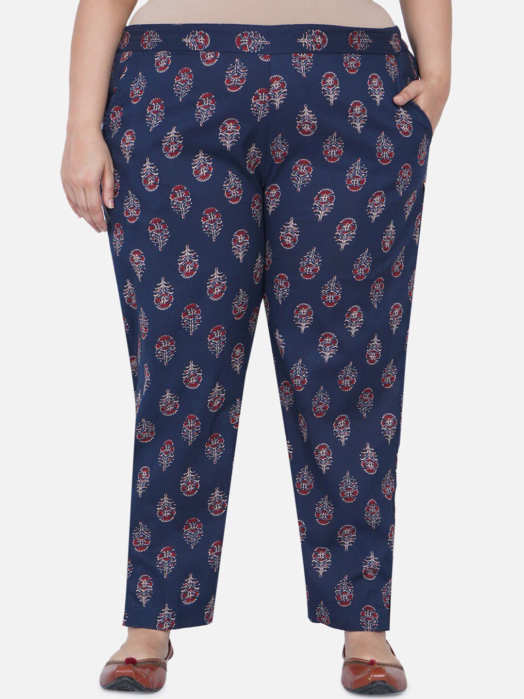 Fabnest Curve Women Navy Blue Ethnic Motifs Printed Relaxed Trousers Price in India