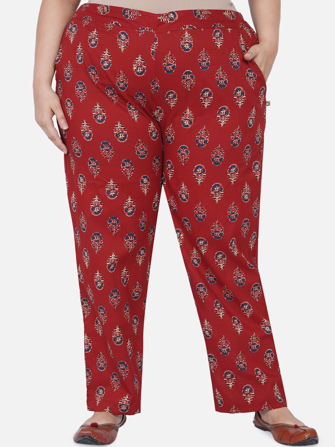 Fabnest Curve Women Red Ethnic Motifs Printed Relaxed Trousers Price in India