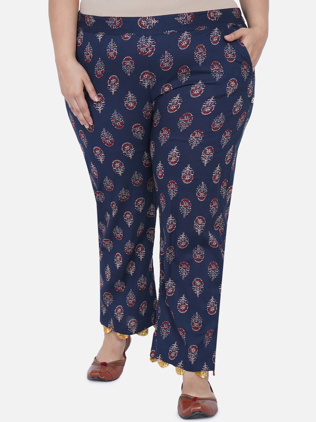 Fabnest Curve Women Navy Blue Ethnic Motifs Printed Relaxed Trousers Price in India