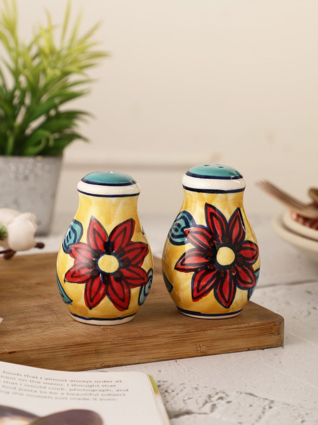 MIAH Decor Set of 2 Yellow Textured Ceramic Salt & Pepper Shakers Price in India