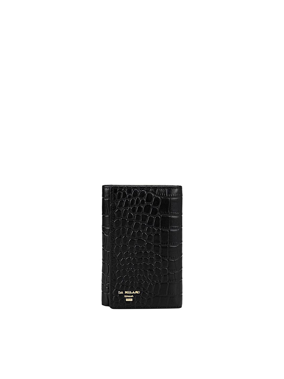 Da Milano Women Black Textured Leather Three Fold Wallet Price in India