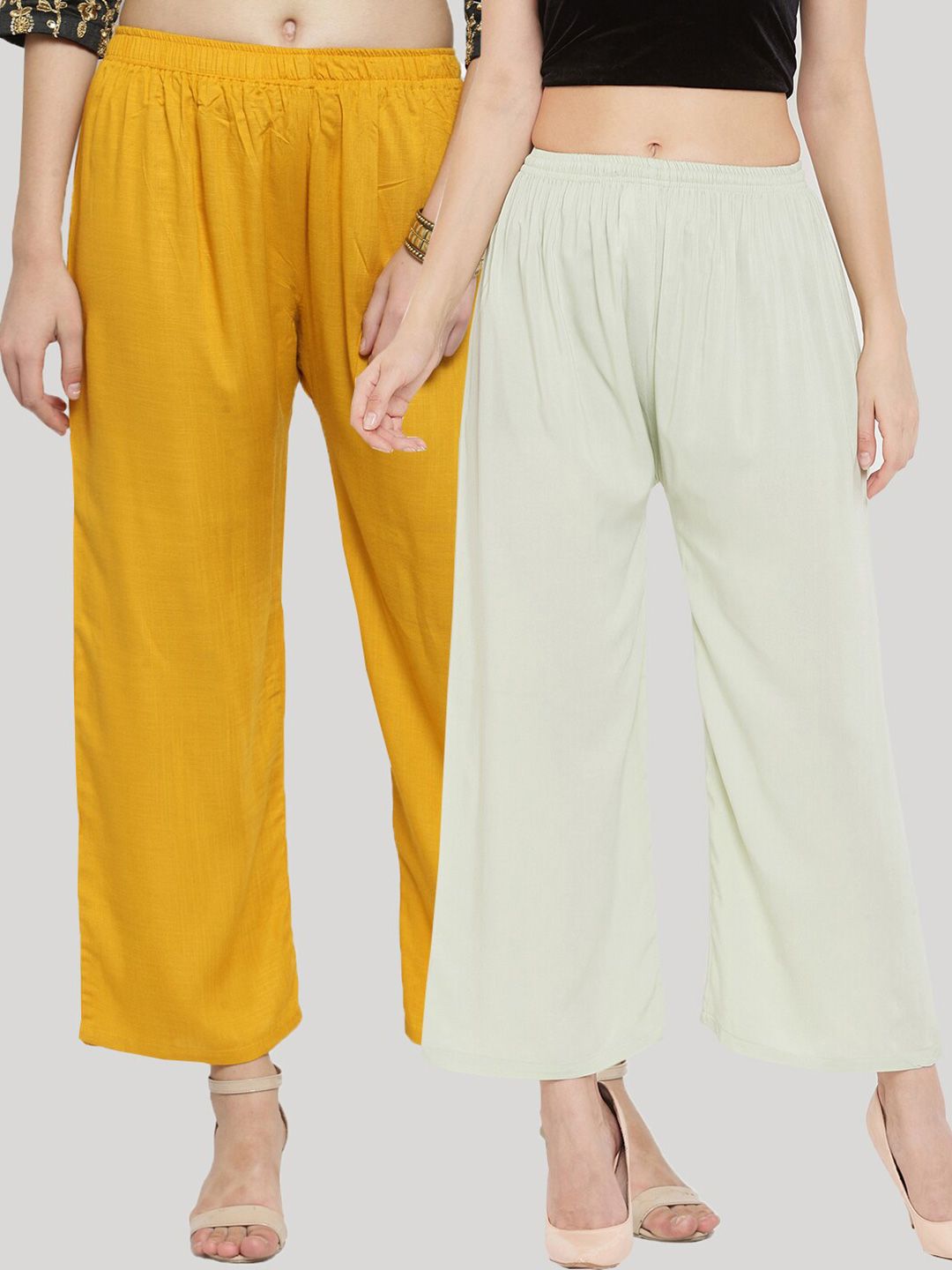 Clora Creation Women Cream-Coloured & Mustard Yellow Pack Of 2 Ethnic Palazzos Price in India