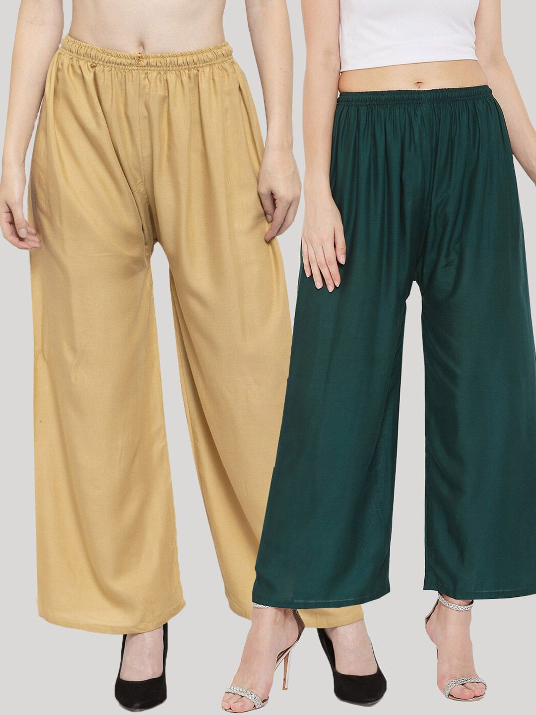 Clora Creation Women Nude-Coloured & Green  Pack of 2 Ethnic Palazzos Price in India