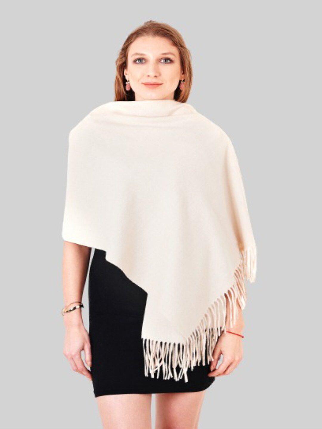 MUFFLY Women Beige Solid Wool Stole Price in India