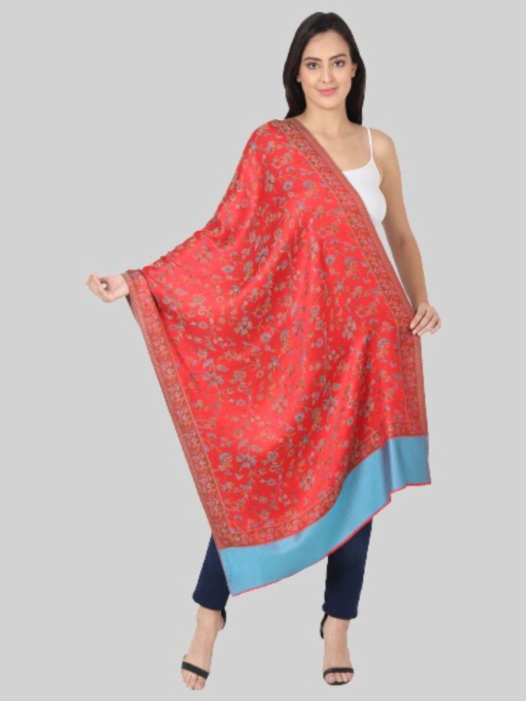 MUFFLY Women Red & Beige Printed Stole Price in India