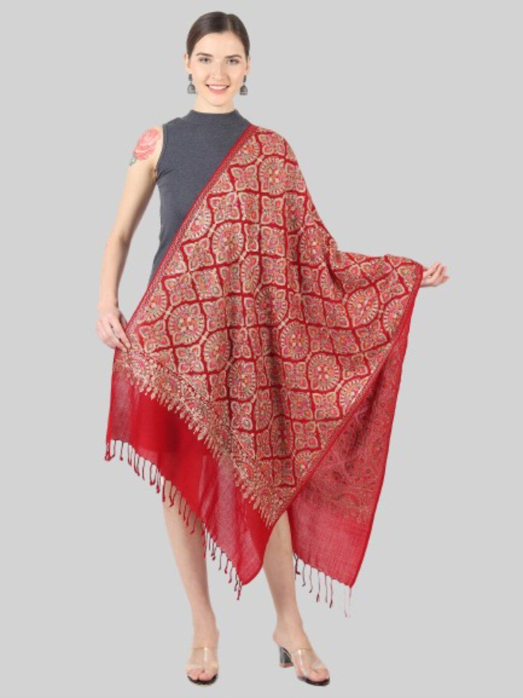 MUFFLY Women women Maroon & Pink Printed Stole Price in India