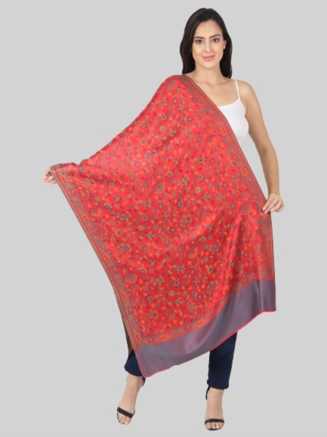 MUFFLY Women Pink & Grey Embroidered Stole Price in India