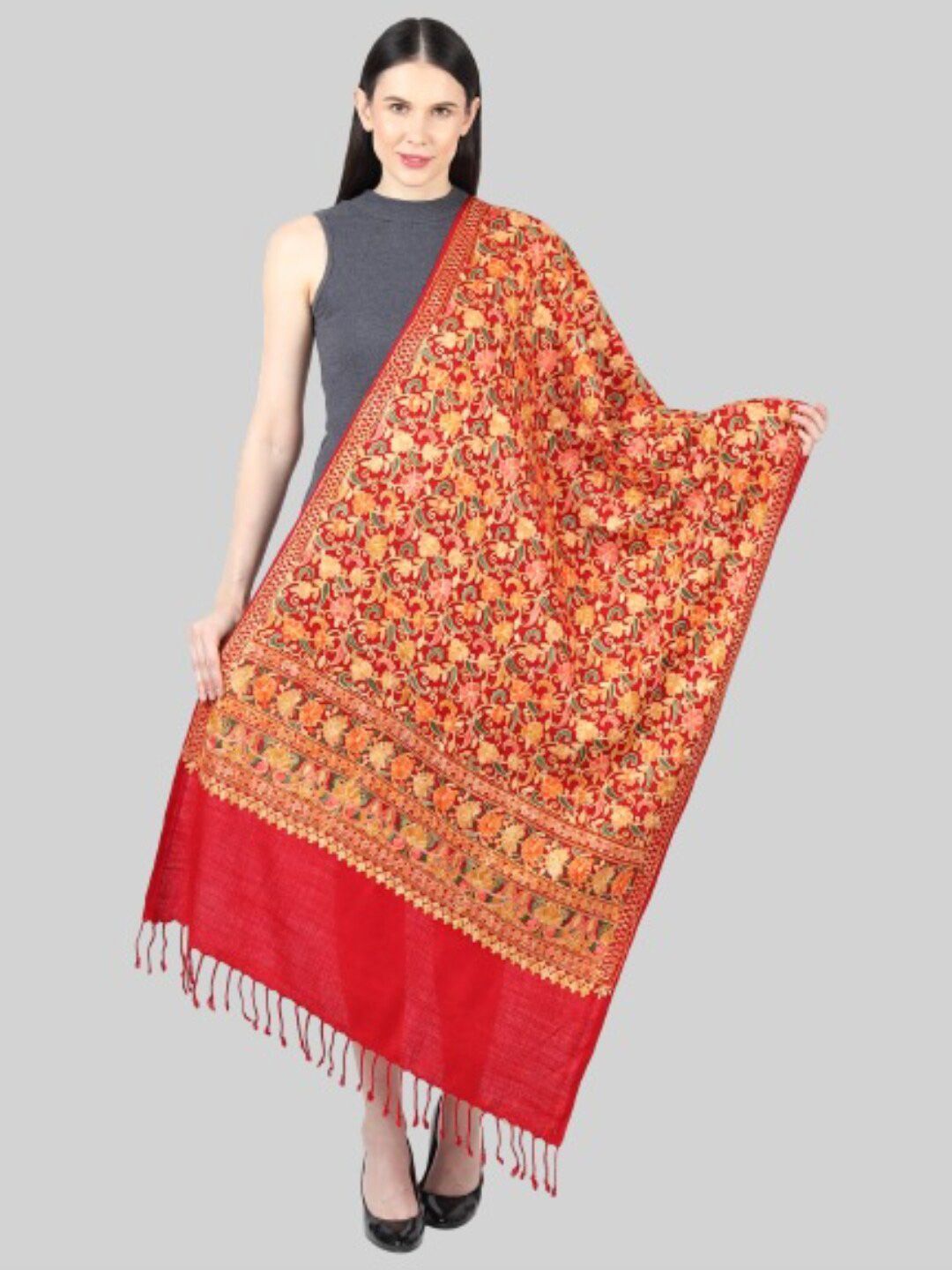 MUFFLY Women Maroon & Pink Embroidered Stole Price in India