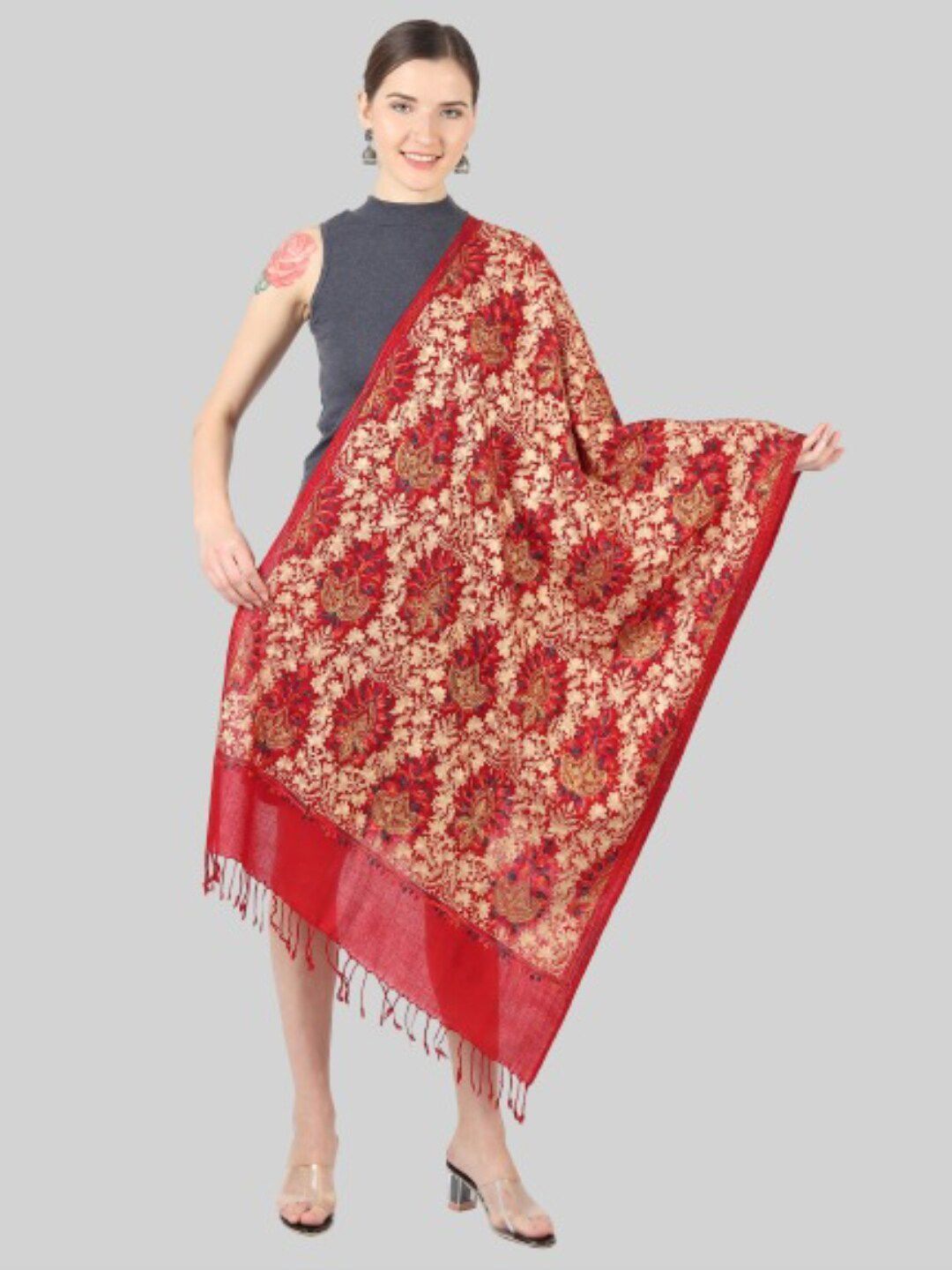 MUFFLY Women Maroon & Beige Printed Stole Price in India