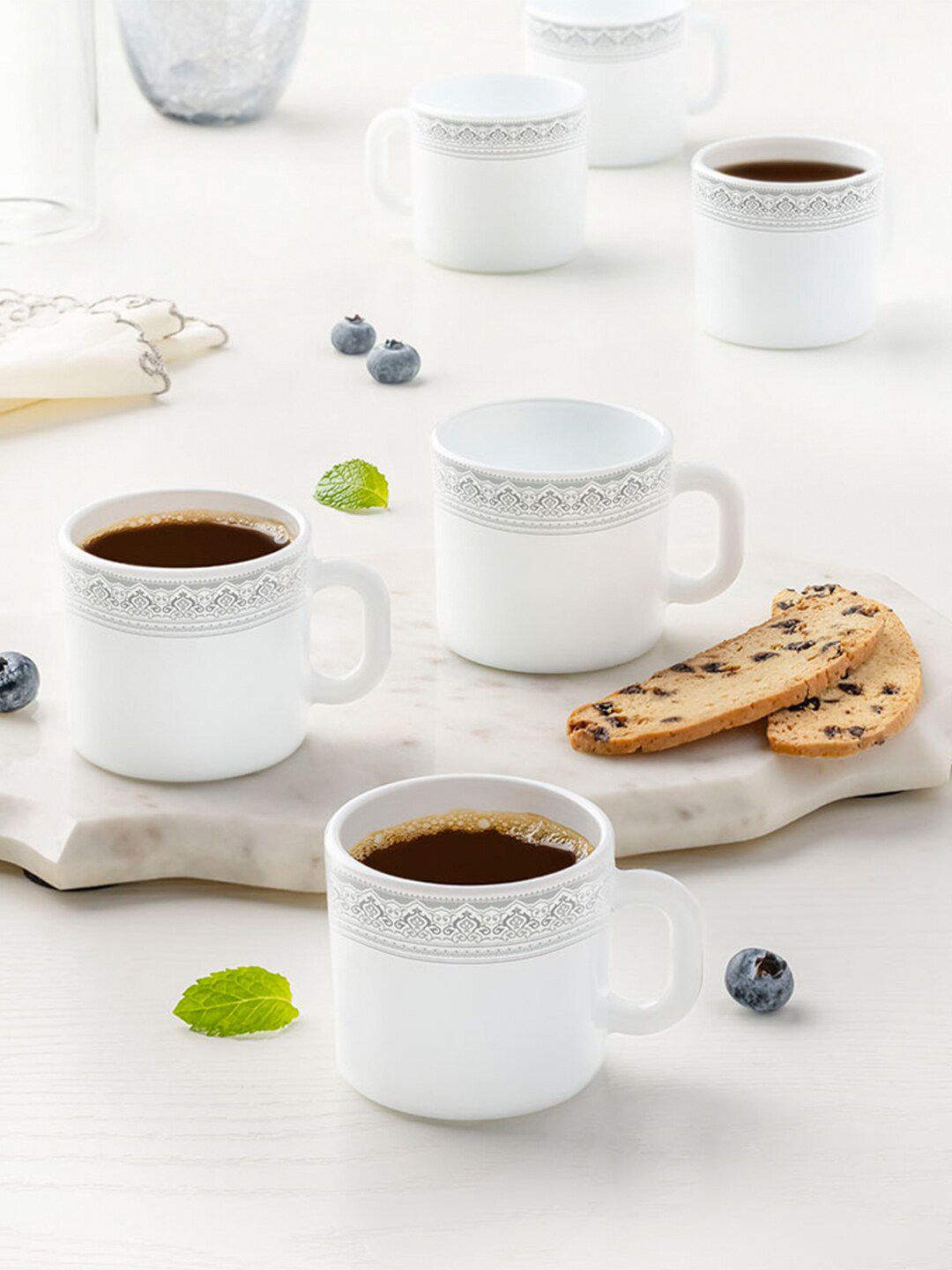 Larah by BOROSIL Chester Name Personalised White Ethnic Motifs Opalware Microwave Safe 6 Piece Mugs-180ml