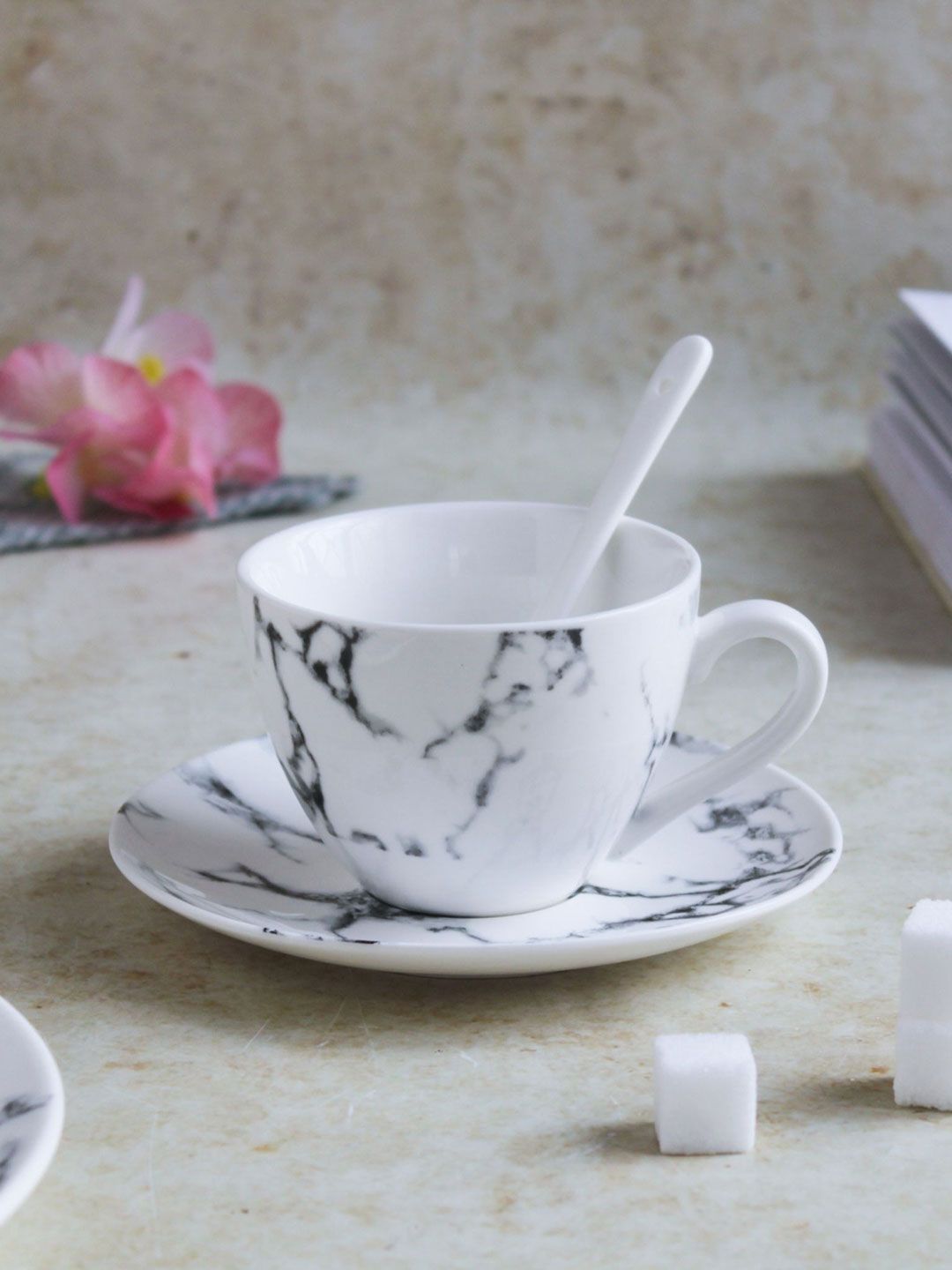 Nestasia White and Black Marble Print Ceramic Cup Set Price in India