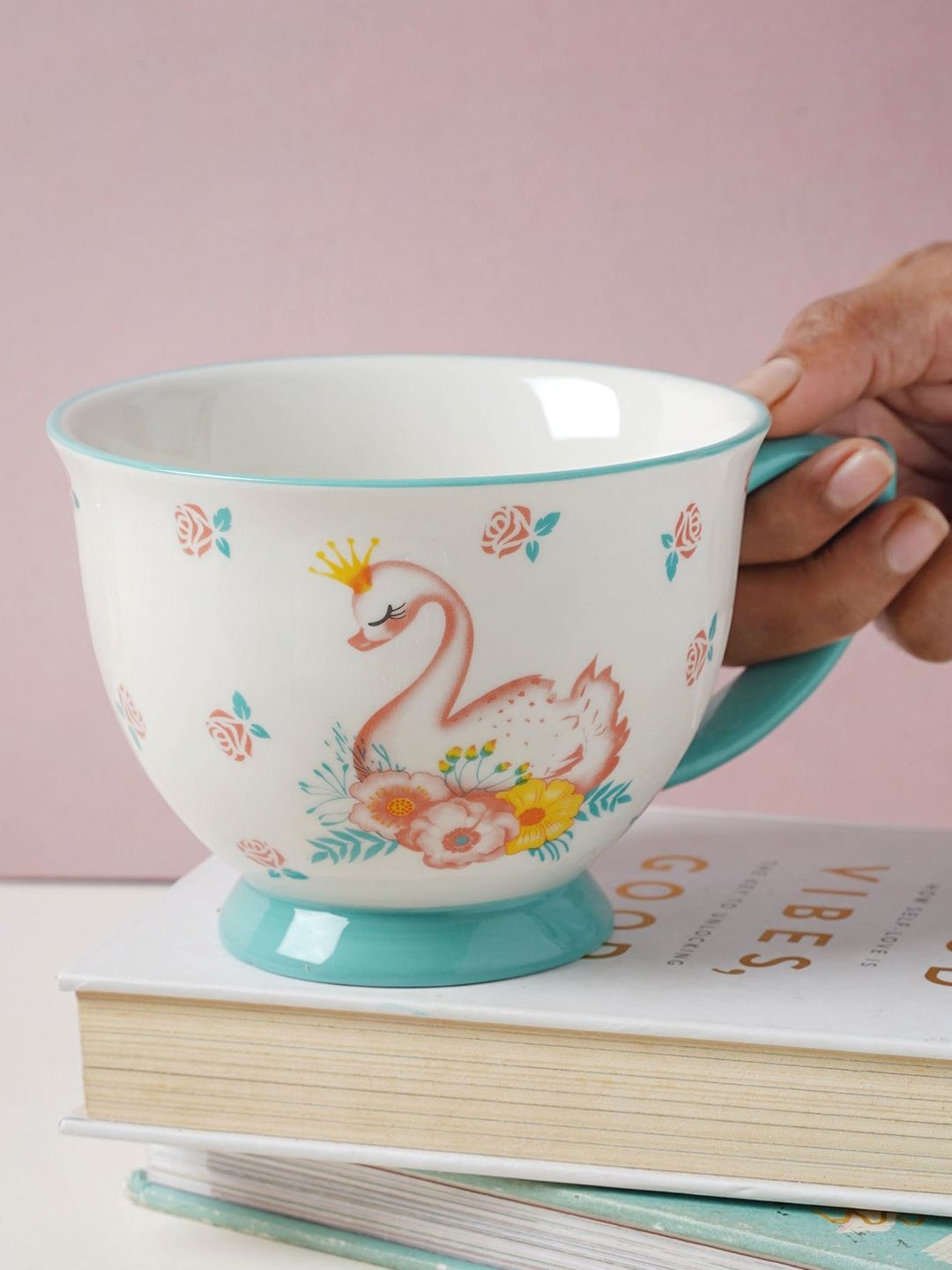 Nestasia White and Blue Swan Printed Ceramic Teacup Price in India