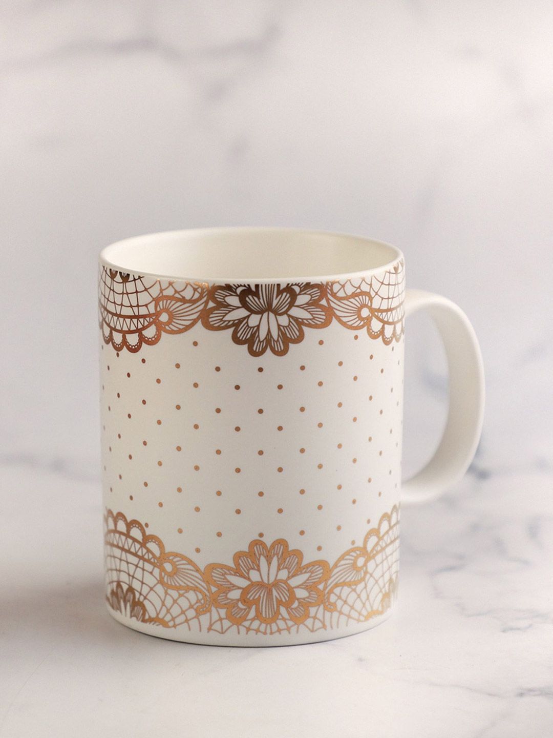 Nestasia White & Gold-Toned Floral Printed Ceramic Glossy Cup Price in India