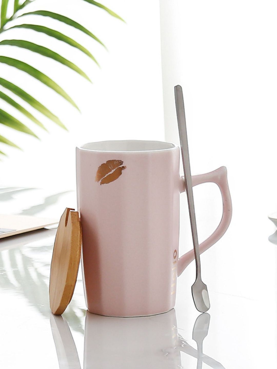 Nestasia Pink Ceramic Cup With Lid & Spoon Price in India