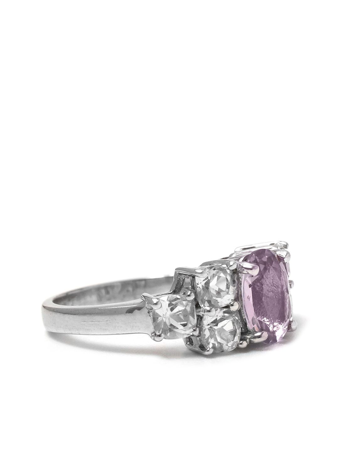 HIFLYER JEWELS Sterling Silver Rhodium-Plated Pink & White Stone-Studded Finger Ring Price in India