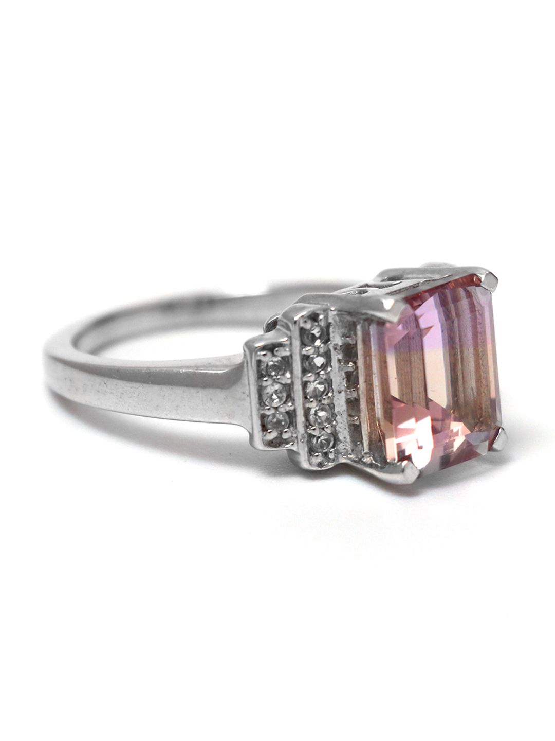 HIFLYER JEWELS Rhodium-Plated Purple Ametrine Studded Finger Ring Price in India