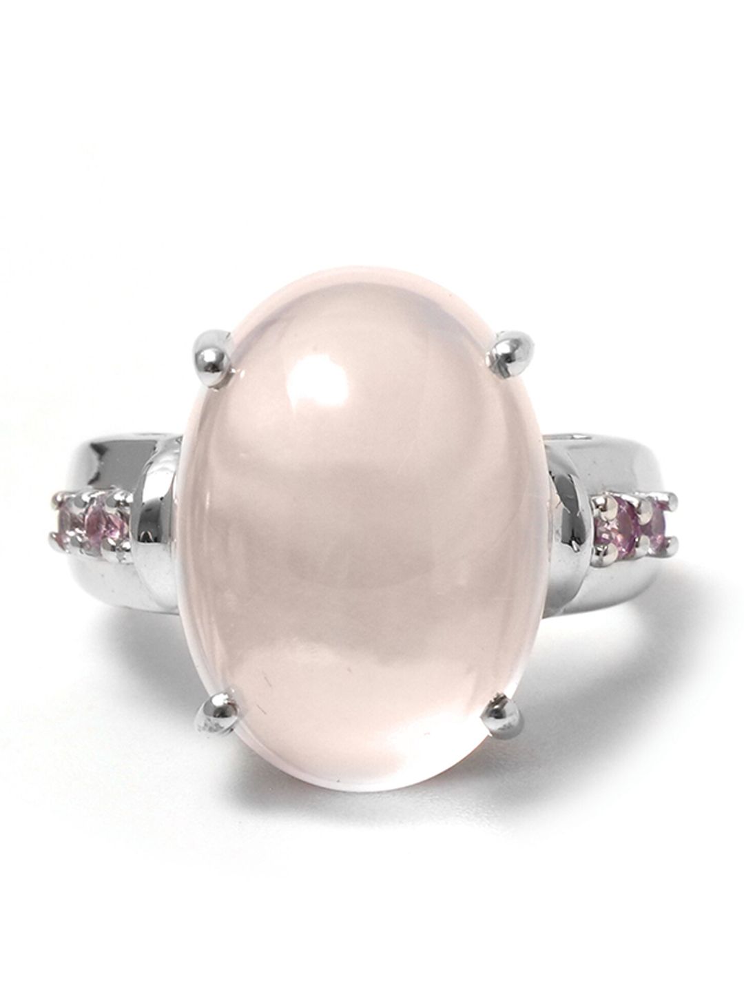 HIFLYER JEWELS Rhodium-Plated  Rose Pink Quartz-Studded  Ring Price in India