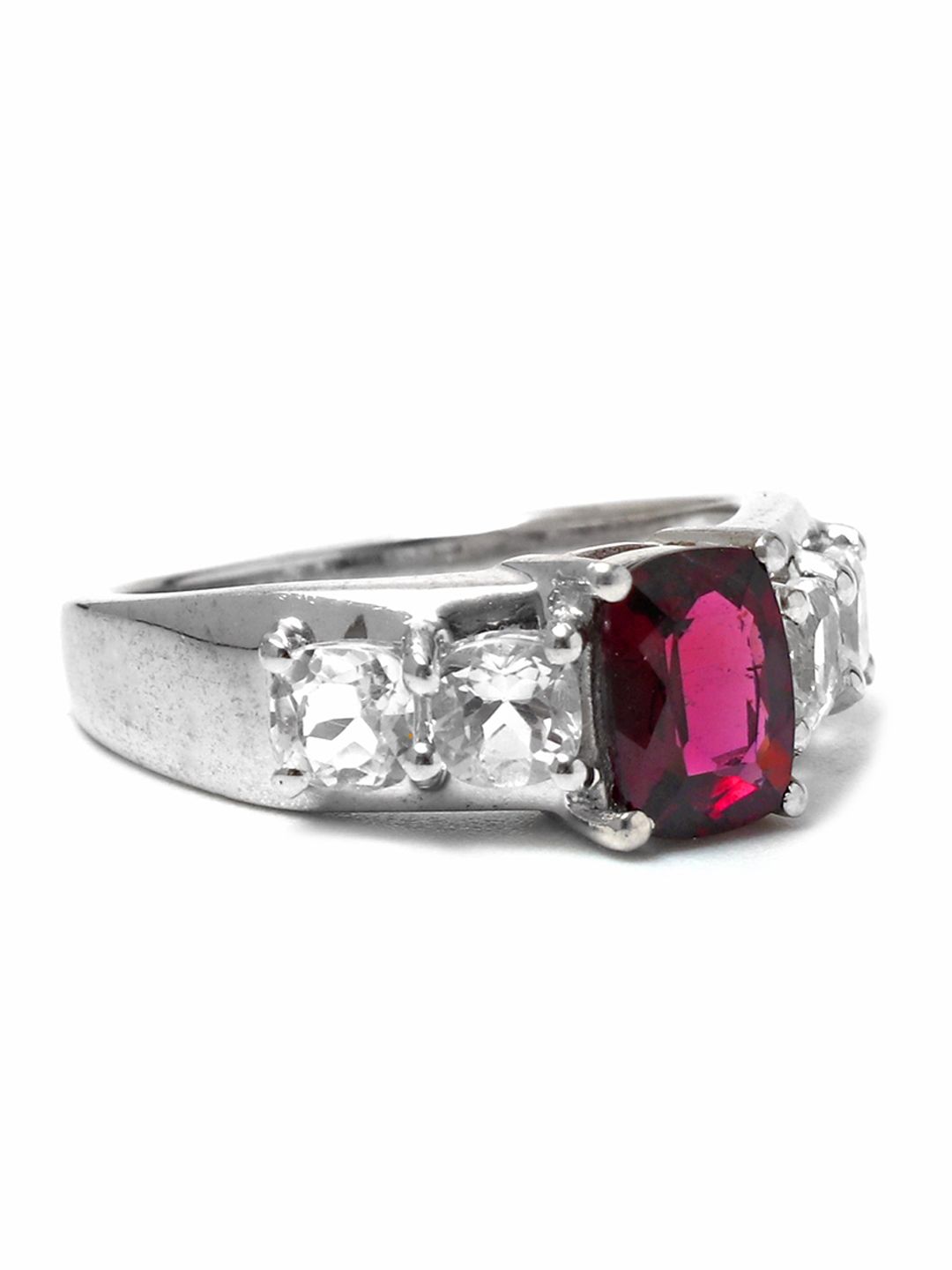 HIFLYER JEWELS Sterling Silver Rhodium-Plated Red Garnet Gemstone-Studded Finger Ring Price in India
