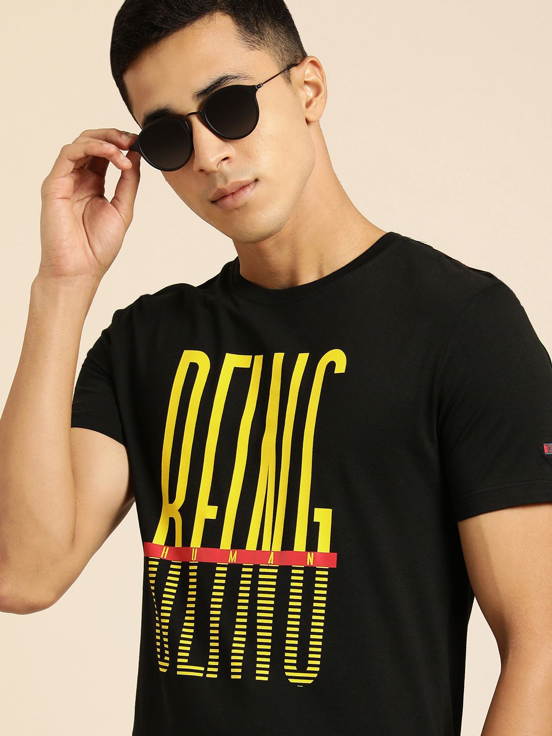 Being Human Men Black Brand Logo Printed Pure Cotton T-shirt - Price ...