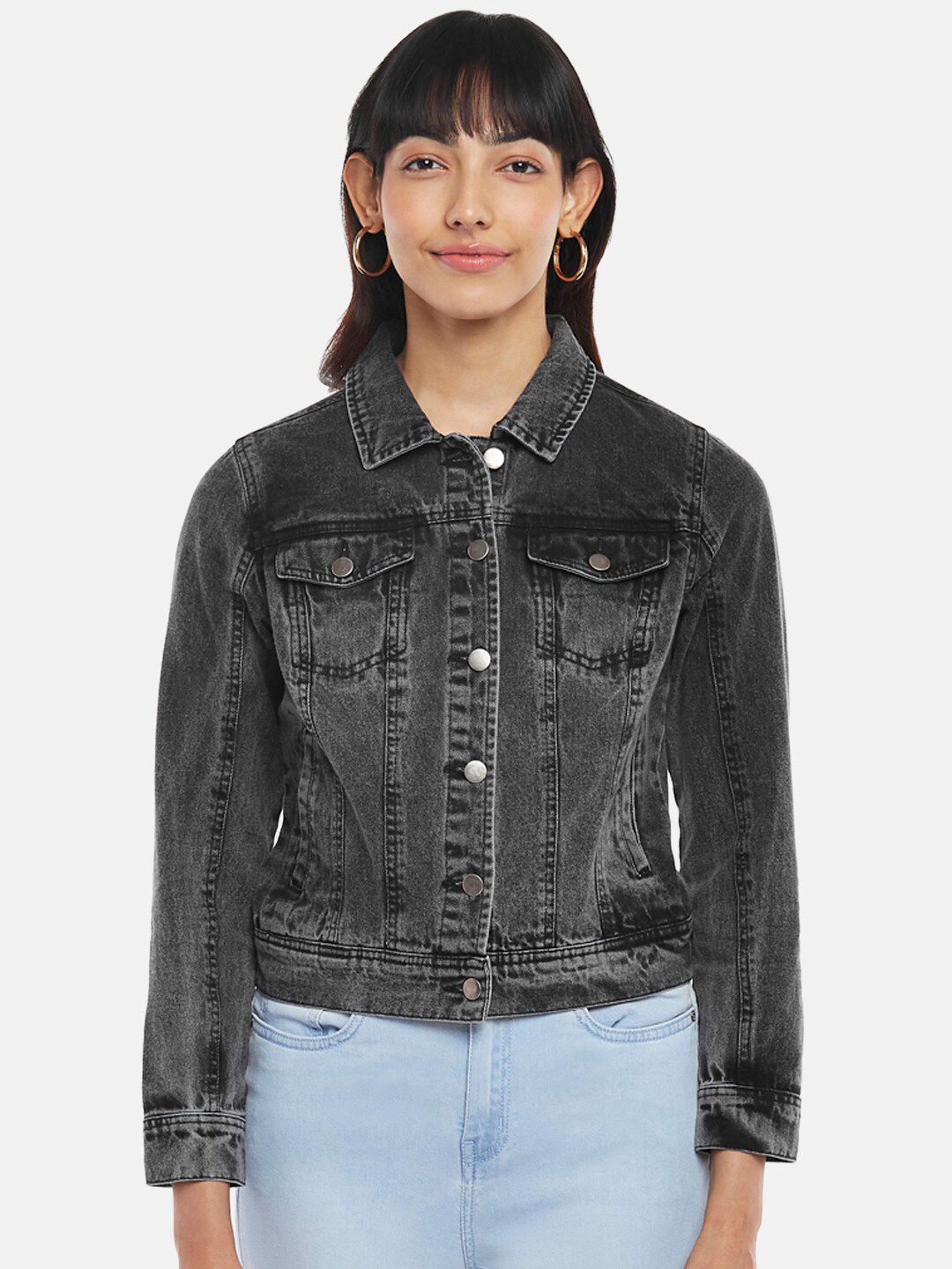 Honey by Pantaloons Women Charcoal Washed Denim Jacket Price in India