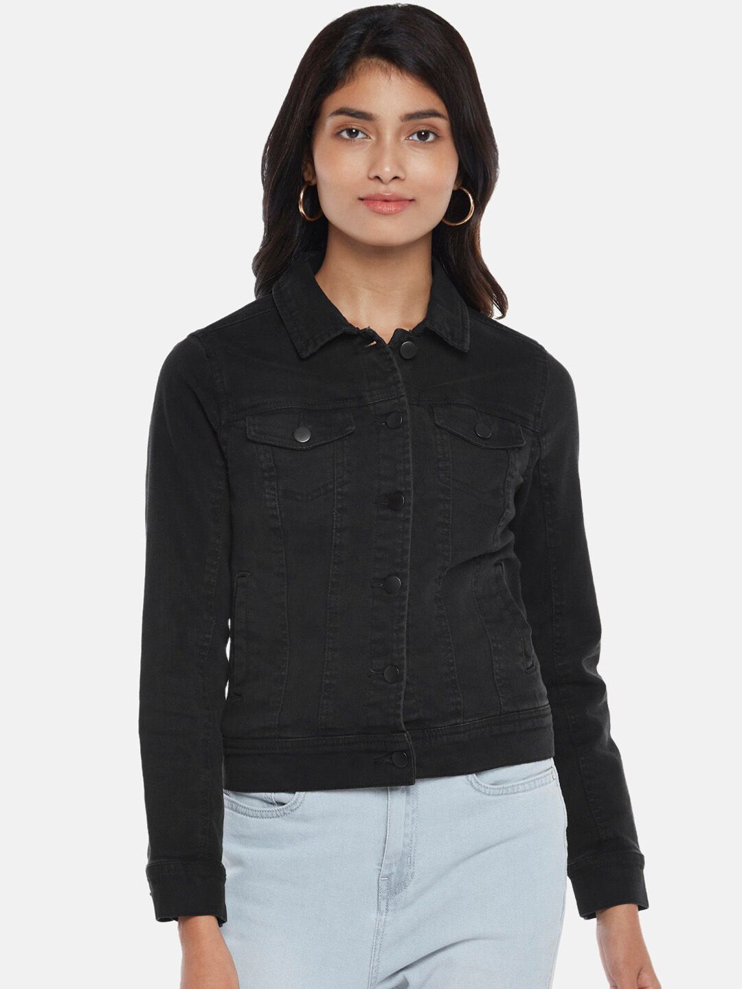 Honey by Pantaloons Women Black Crop Denim Jacket Price in India