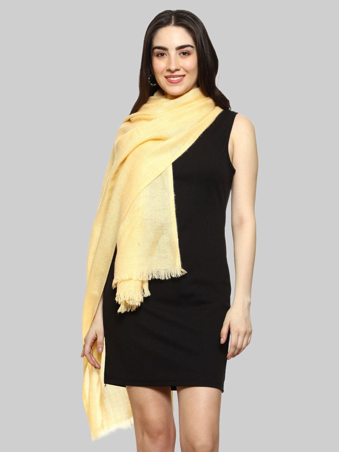 WEAVERS VILLA Women Yellow Scarf With Tasselled Border Price in India
