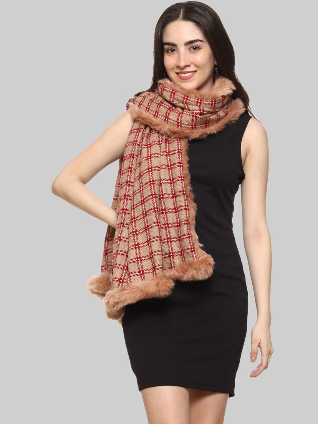 WEAVERS VILLA Women Brown & Red Printed Stole With Tasselled Border Price in India