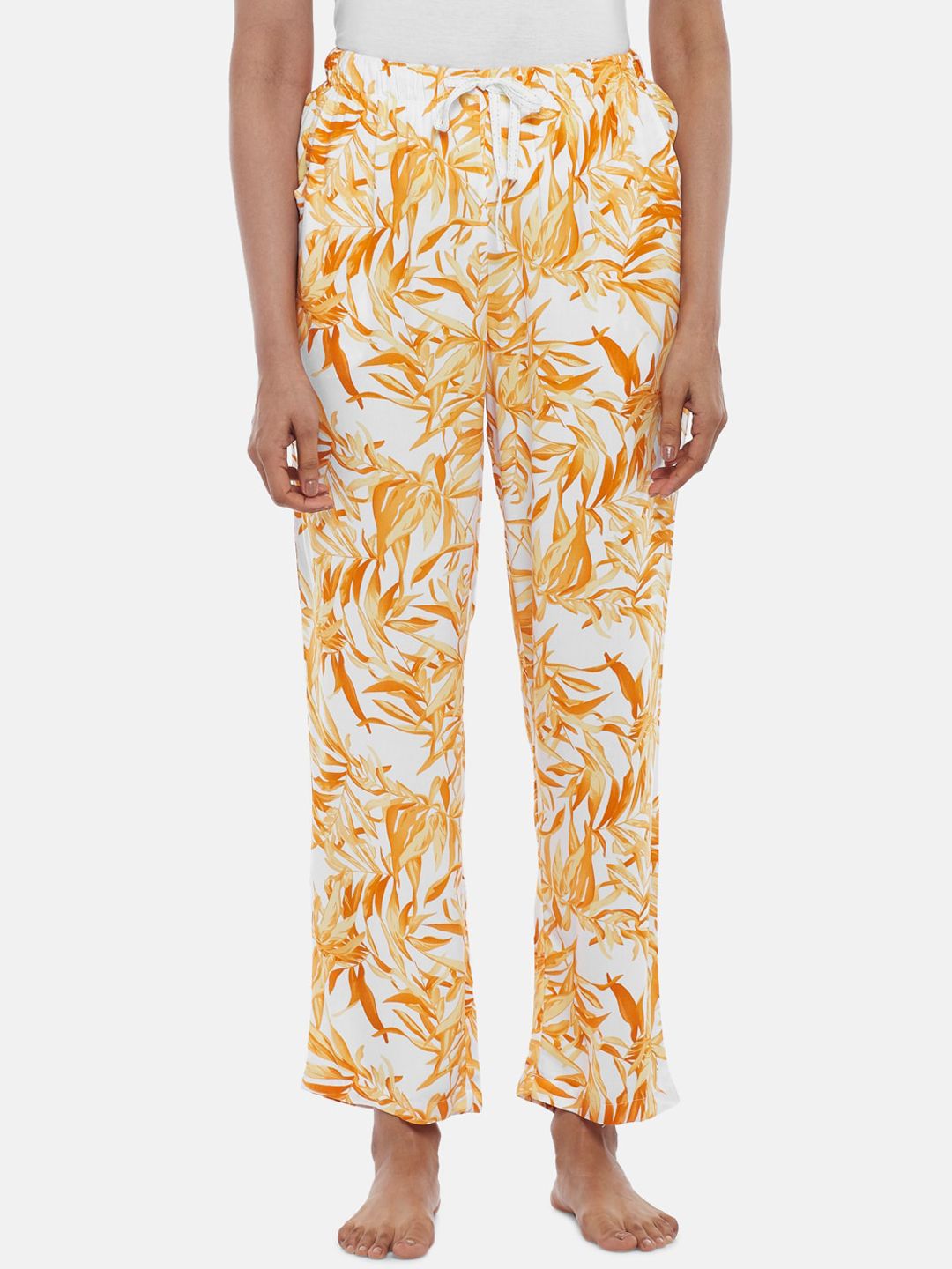 Dreamz by Pantaloons Women White & Orange Printed Lounge Pants Price in India