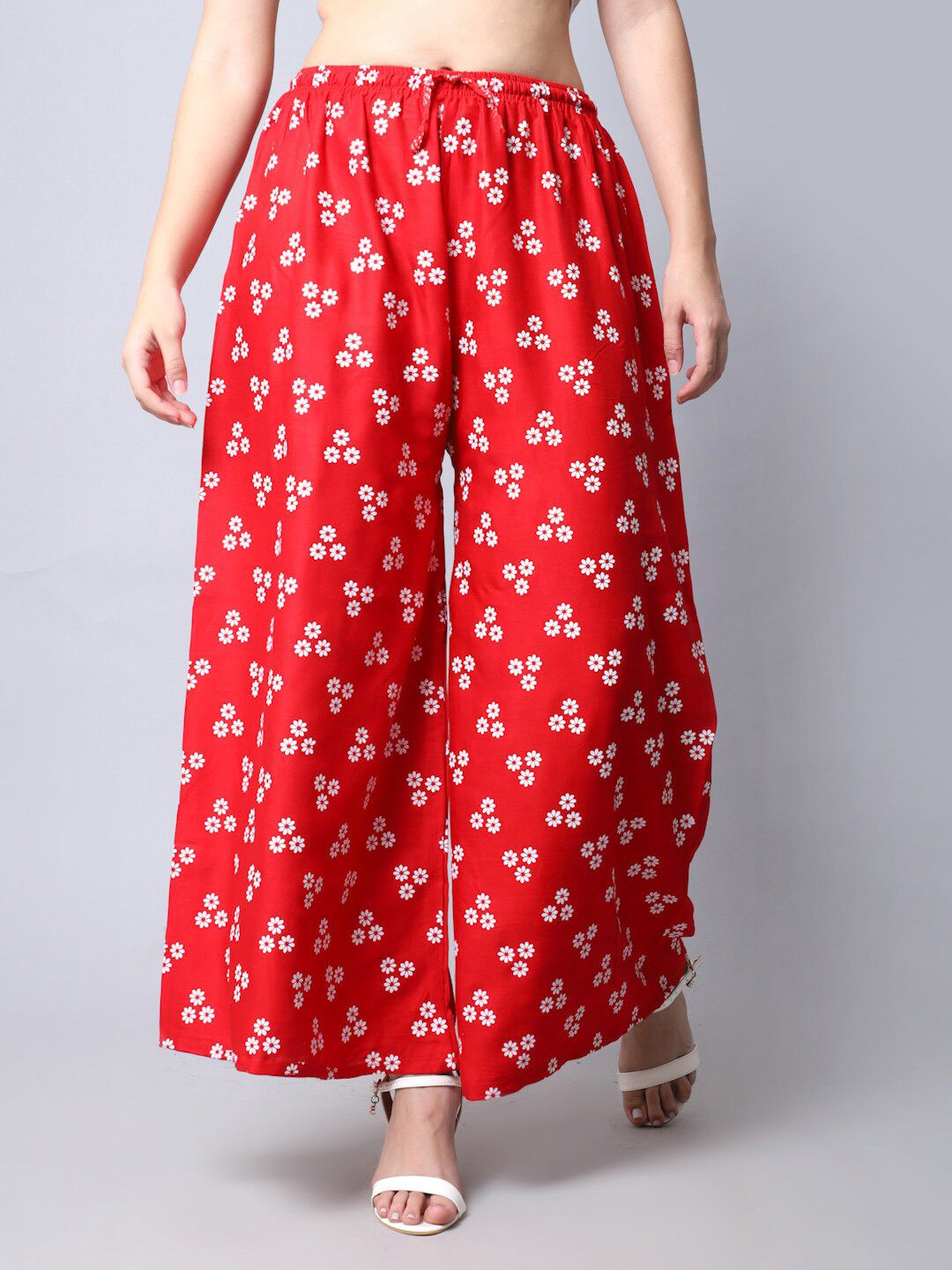 GRACIT Women Red & White Floral Printed Ethnic Palazzos Price in India