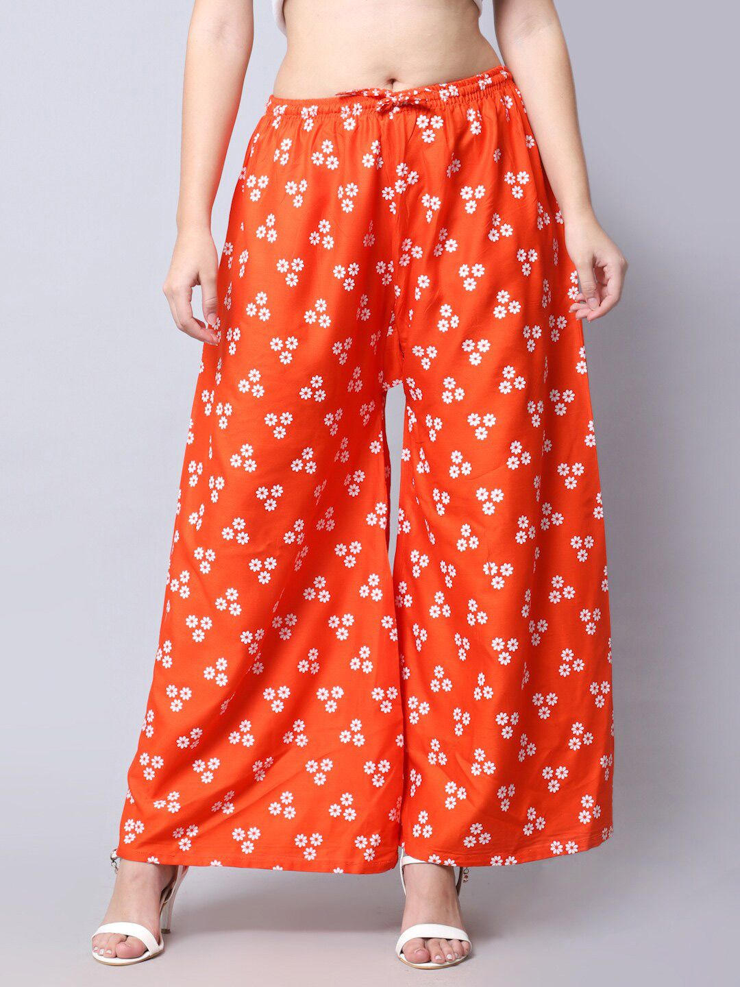 GRACIT Women Orange & White Floral Printed Ethnic Palazzos Price in India