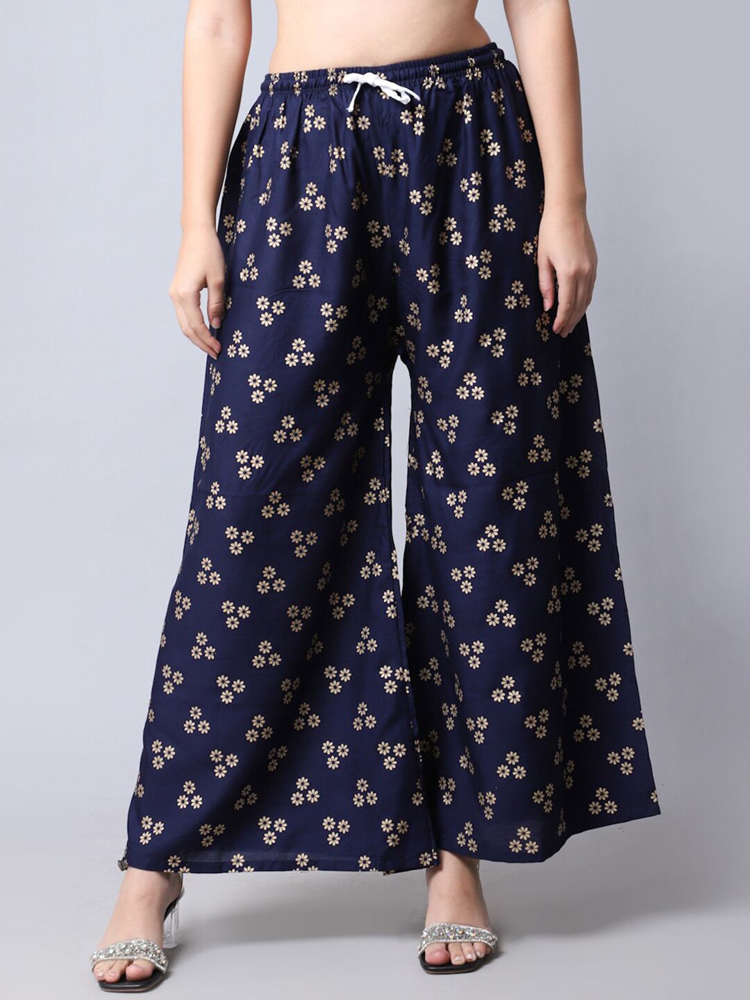 GRACIT Women Navy Blue & Cream-Coloured Floral Printed Ethnic Palazzos Price in India