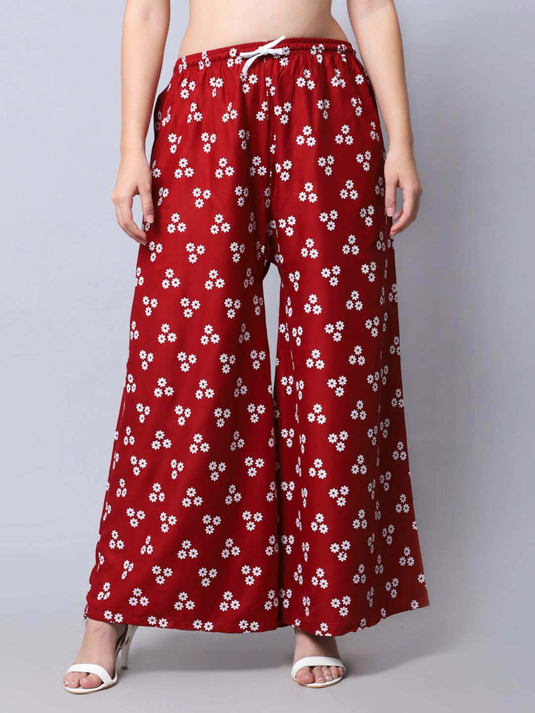 GRACIT Women Maroon & White Floral Printed Ethnic Palazzos Price in India